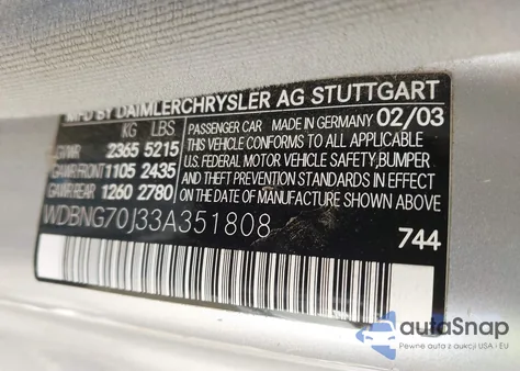 2003 Mercedes-Benz S 430 из США, поврежденный, VIN WDBNG70J33A351808